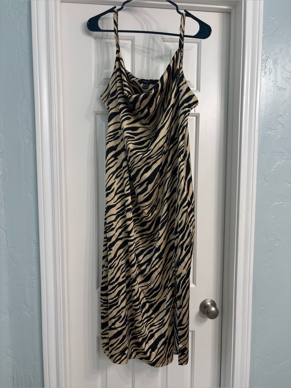 Forever 21 Slip Midi Dress in Black and Beige Zebra Print